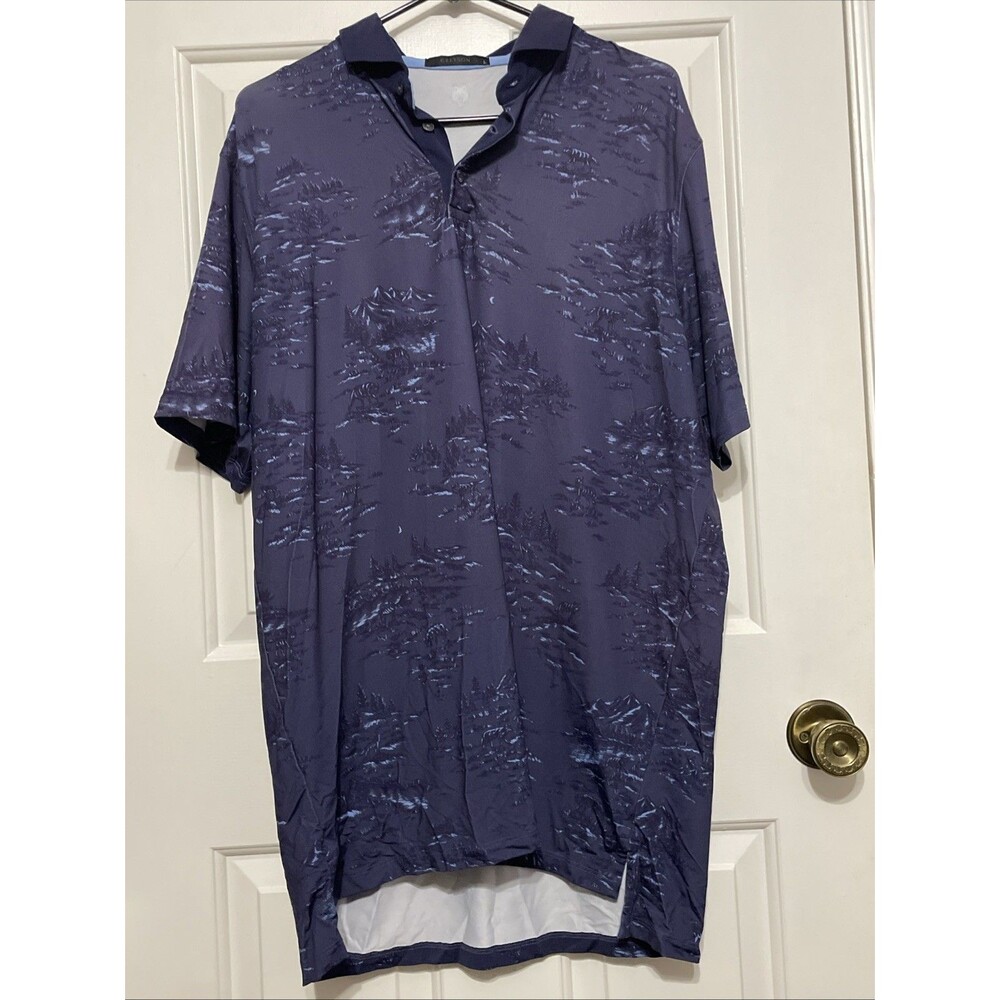 Greyson Polo Shirt Men L Navy Blue Willow Toile Print Performance Golf Logo CC